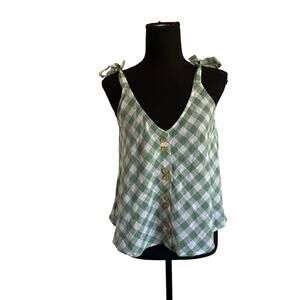 MNG Green and White Tie Shoulder But Front Tank Top - xs